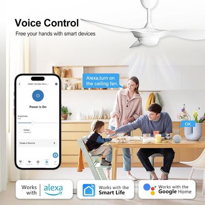 Éclairage de ventilateur de plafond de 6 vitesses 52 pouces avec commande vocale et APP à distance