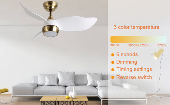 Ventilateur de plafond blanc intelligent avec 6 vitesses réglables et contrôle vocal