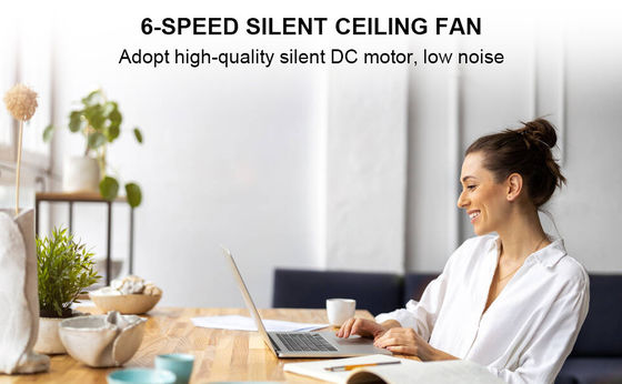 Ventilateur de plafond blanc intelligent avec 6 vitesses réglables et contrôle vocal
