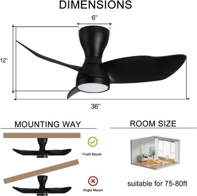 Ventilateur de plafond de 36 pouces à moteur à courant continu avec contrôle intelligent et Alexa / Google Assistant compatible