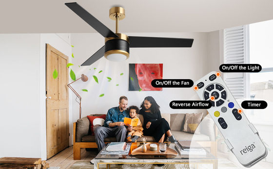 Ventilateur de plafond WIFI intelligent en blanc noir or 52 pouces pleine luminosité