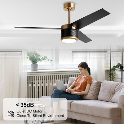 Ventilateur de plafond WIFI intelligent en blanc noir or 52 pouces pleine luminosité