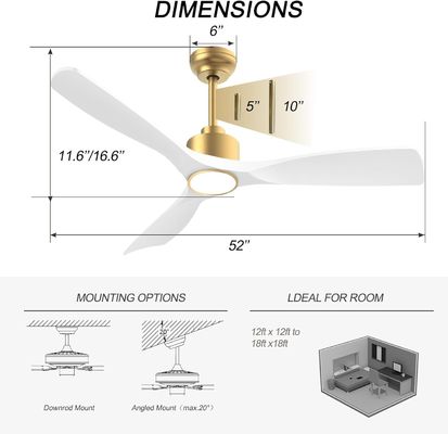 52 Ventilateur de plafond avec lumière ABS éteignable Blanc chaud Blanc naturel Blanc froid Blanc