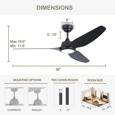 56 Lumière de ventilateur de plafond intelligente avec Alexa/Google Home Control