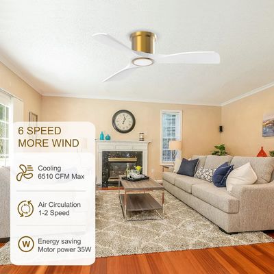 Ventilateur de plafond noir de 52 pouces avec moteur CC réversible léger