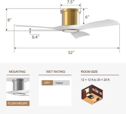 Ventilateur de plafond noir de 52 pouces avec moteur CC réversible léger