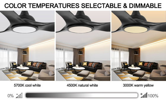 Ventilateur de 52 pouces avec lumière 3 température de couleur pour la chambre haute CFM ventilateur de plafond