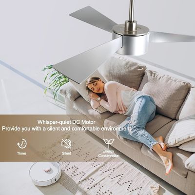 Éclairage de ventilateur de plafond argenté de 52 pouces avec télécommande