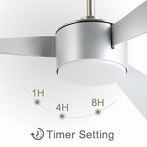 Éclairage de ventilateur de plafond argenté de 52 pouces avec télécommande