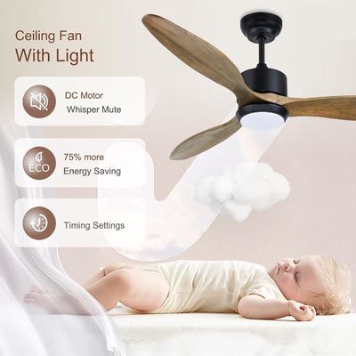 Ventilateur moderne de 52 pouces avec lumière pour une pièce de 12 pieds à 17 pieds