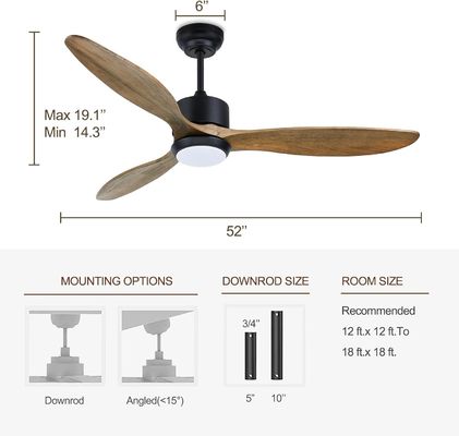 Ventilateur moderne de 52 pouces avec lumière pour une pièce de 12 pieds à 17 pieds