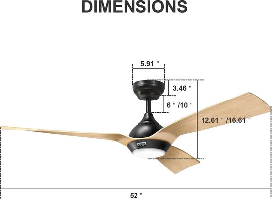 Ventilateur de plafond de 52 pouces conception rationalisée extérieure Downrod monté Ventilateur de plafond avec lumière