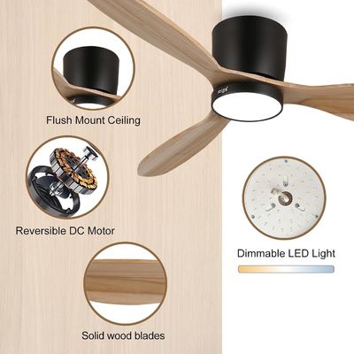 Éclairage de ventilateur de plafond de 52 pouces en or blanc noir avec fonction d'économie d'énergie