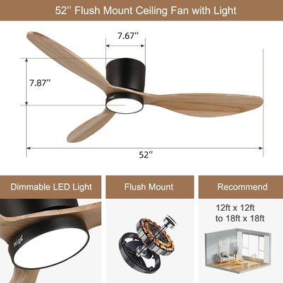Éclairage de ventilateur de plafond de 52 pouces en or blanc noir avec fonction d'économie d'énergie