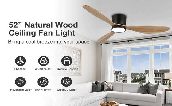 Éclairage de ventilateur de plafond de 52 pouces en or blanc noir avec fonction d'économie d'énergie