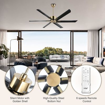 Ventilateur de plafond intelligent de 72 pouces avec des lumières en finition noir/blanc/or