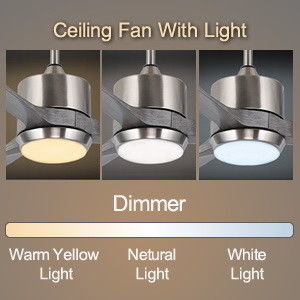 Ventilateur de plafond silencieux à moteur à courant continu avec commande APP intelligente, lumière LED à 3 couleurs et 6 vitesses