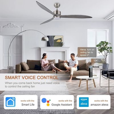 Ventilateur de plafond silencieux à moteur à courant continu avec commande APP intelligente, lumière LED à 3 couleurs et 6 vitesses