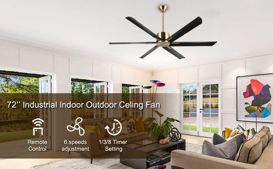 Ventilateur de plafond intelligent de 72 pouces avec des lumières en finition noir/blanc/or