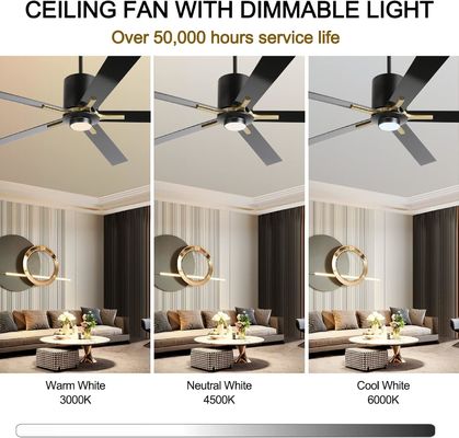 Ventilateur de plafond à lame silencieuse blanc à courant continu de 72 pouces avec 3 vitesses de changement de couleur