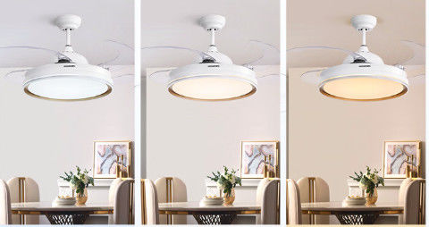 Ventilateur de plafond rétractable à moteur CC à 6 vitesses avec lumière