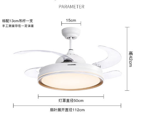Ventilateur de plafond rétractable à moteur CC à 6 vitesses avec lumière