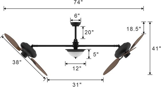Ventilateur de plafond intelligent moderne de 86 pouces avec kit de lumière et moteur CC à 3 vitesses